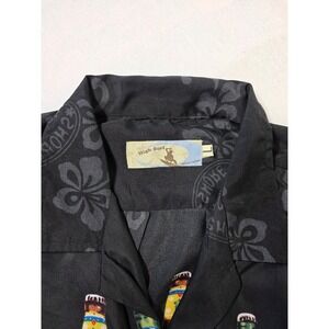 High Surf North Shore Hawaiian Shirt Mens Large Black Beer Bottle Hibiscus Print